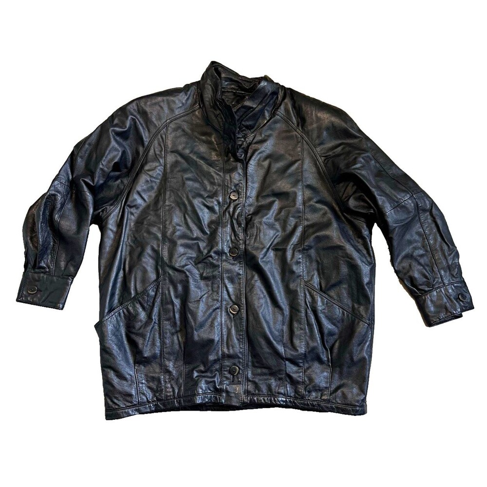 VTG 80s 90s Pelle New York Milano Leather Jacket Coat Womens L Black Thinsulate